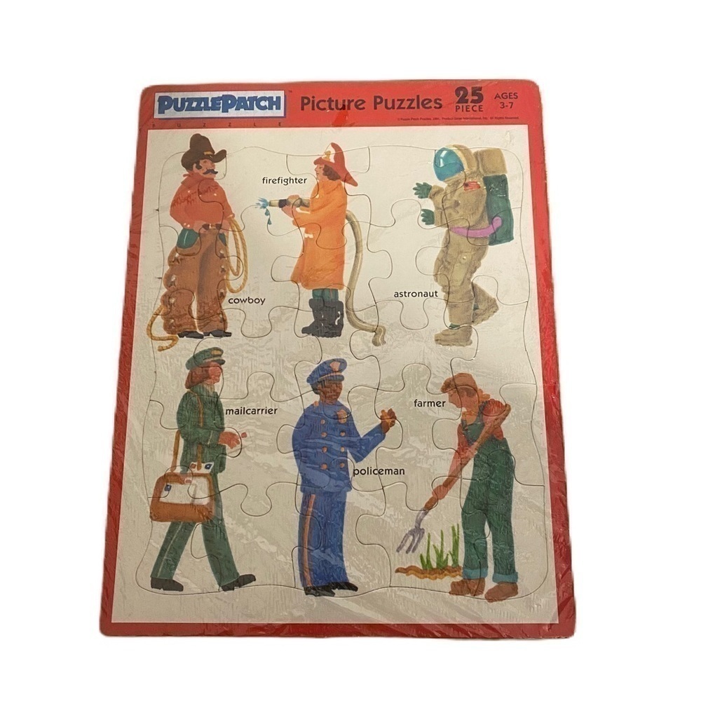 Vintage Puzzle Patch Picture Community Firefighter Astronaut Cowboy Police